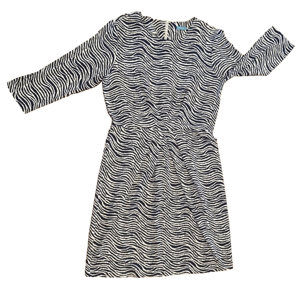 J McLaughlin Catalina Cloth Animal Print Sheath Dress Large Blue White Womens